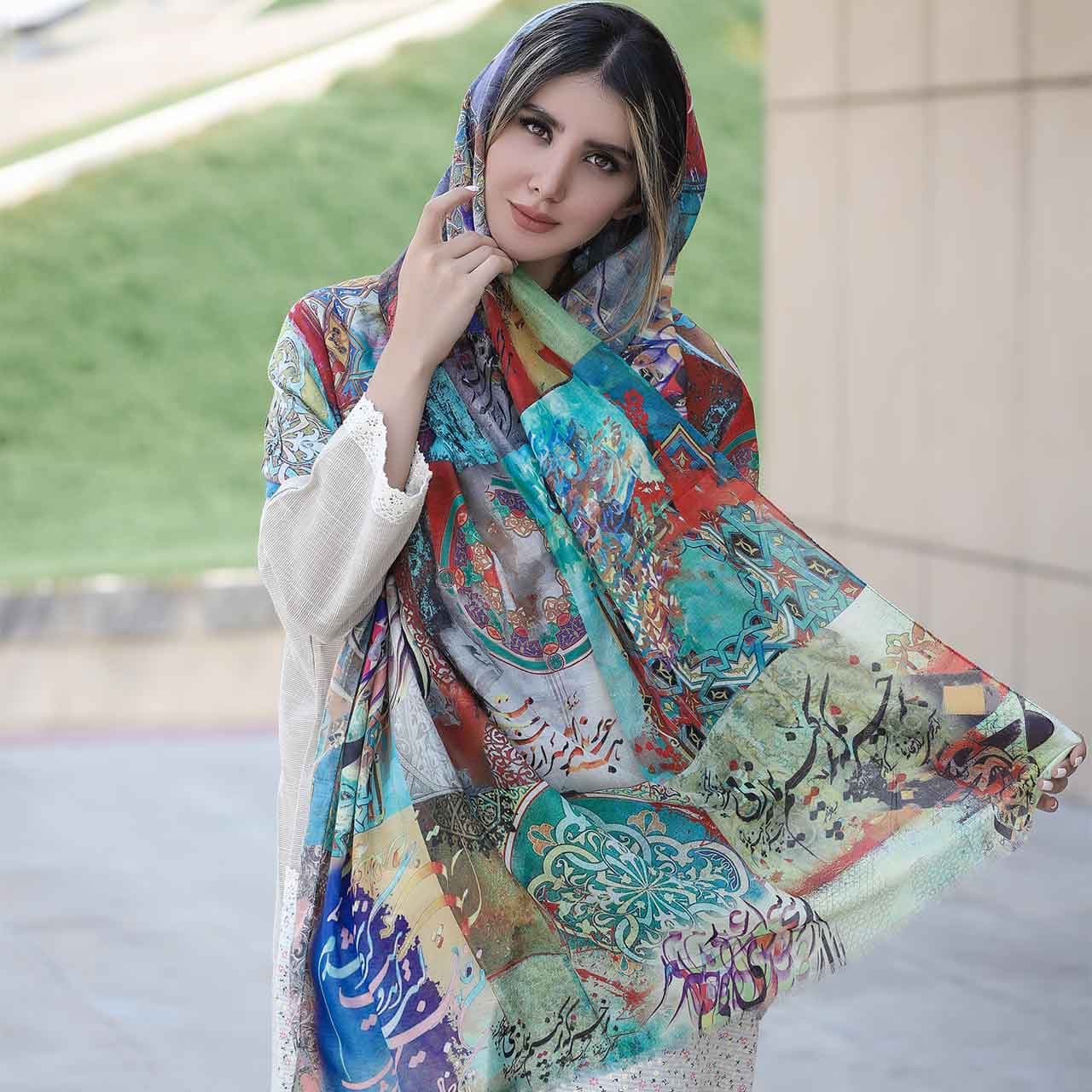 شال نخی زنانه طرح خطاطی کد 03 — تصویر ۷