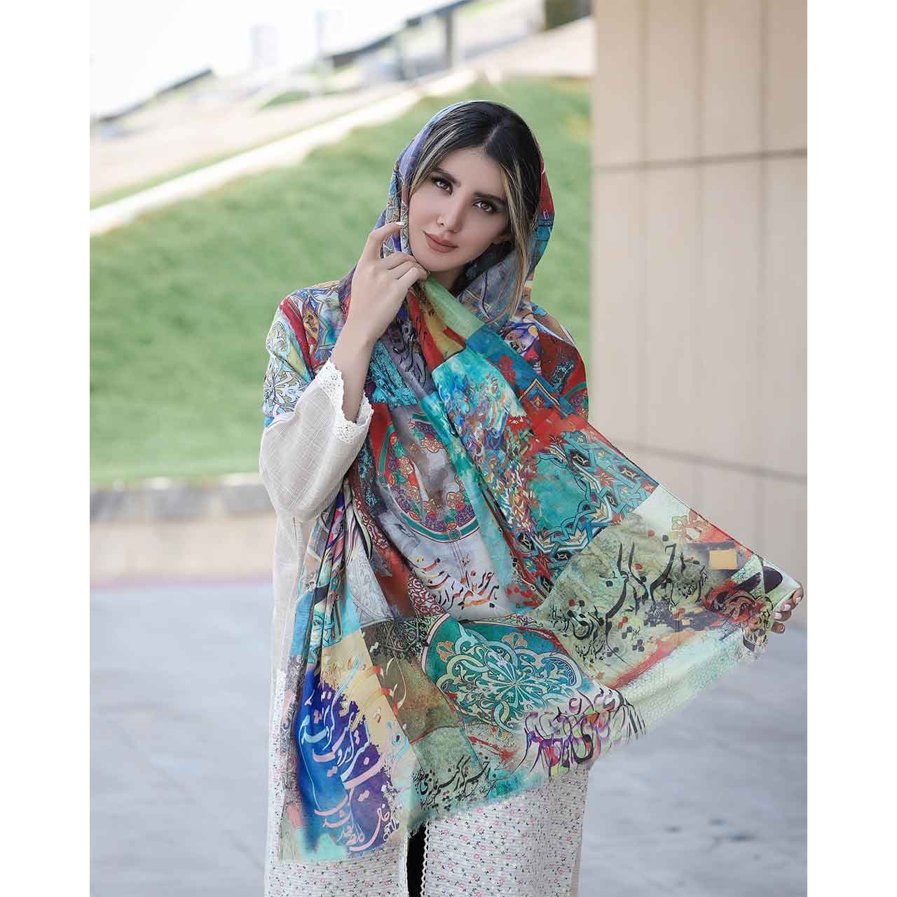 شال نخی زنانه طرح خطاطی کد 03 — تصویر ۱۱
