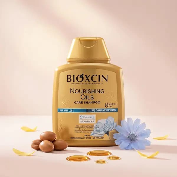 شامپو بیوکسین طلایی Nourishing Oils Care حاوی 9 روغن گیاهی + ویتامین B5 | بدون سولفات| بدون پارابن | 300 میل — تصویر ۱۲