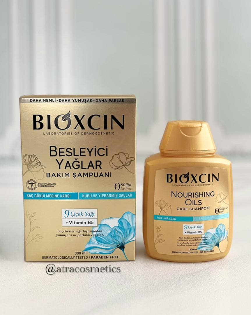 شامپو بیوکسین طلایی Nourishing Oils Care حاوی 9 روغن گیاهی + ویتامین B5 | بدون سولفات| بدون پارابن | 300 میل