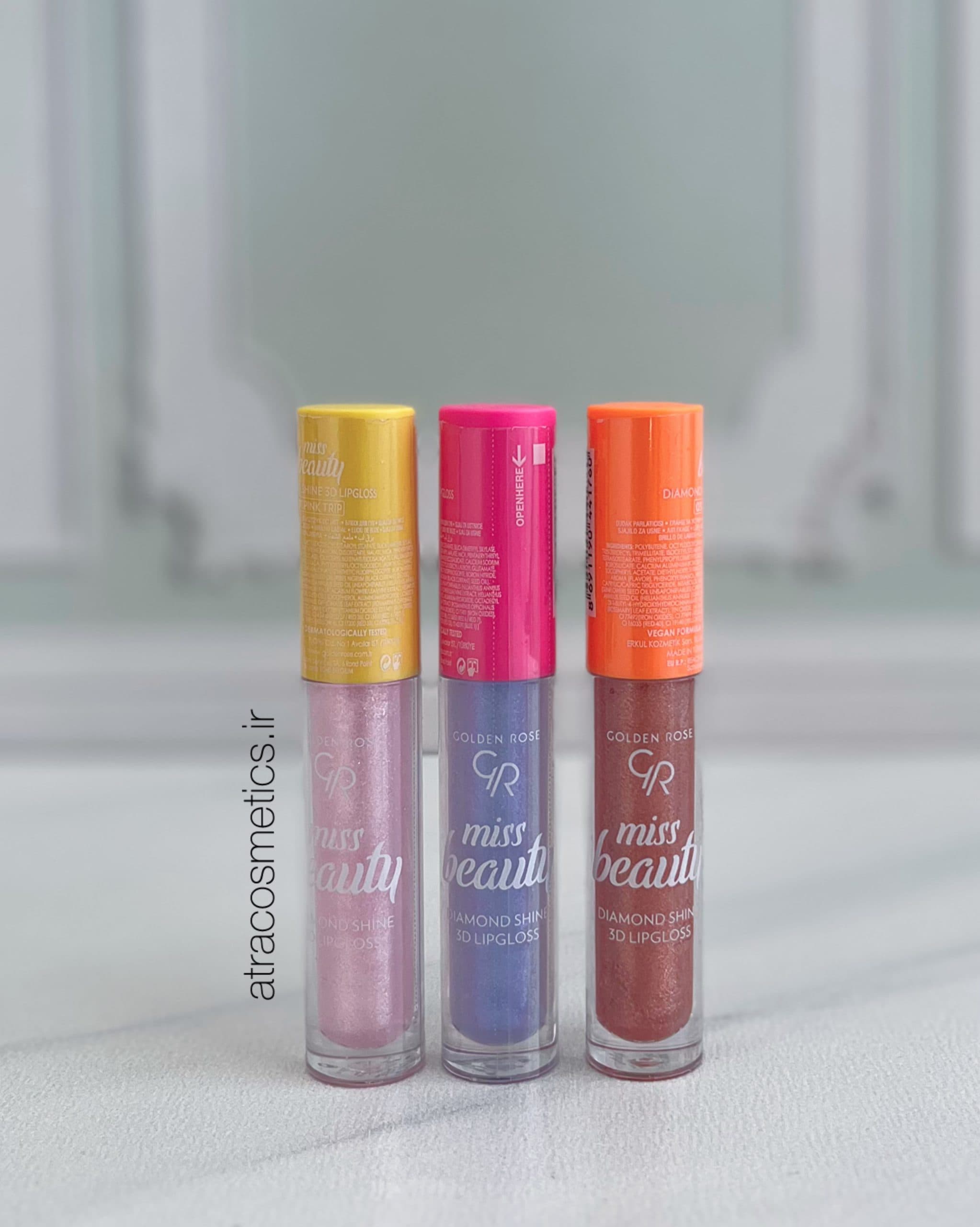 لیپ‌گلاس دیاموند شاین ۳D گلدن رز Golden Rose Miss Beauty Diamond Shine 3D Lipgloss — تصویر ۶