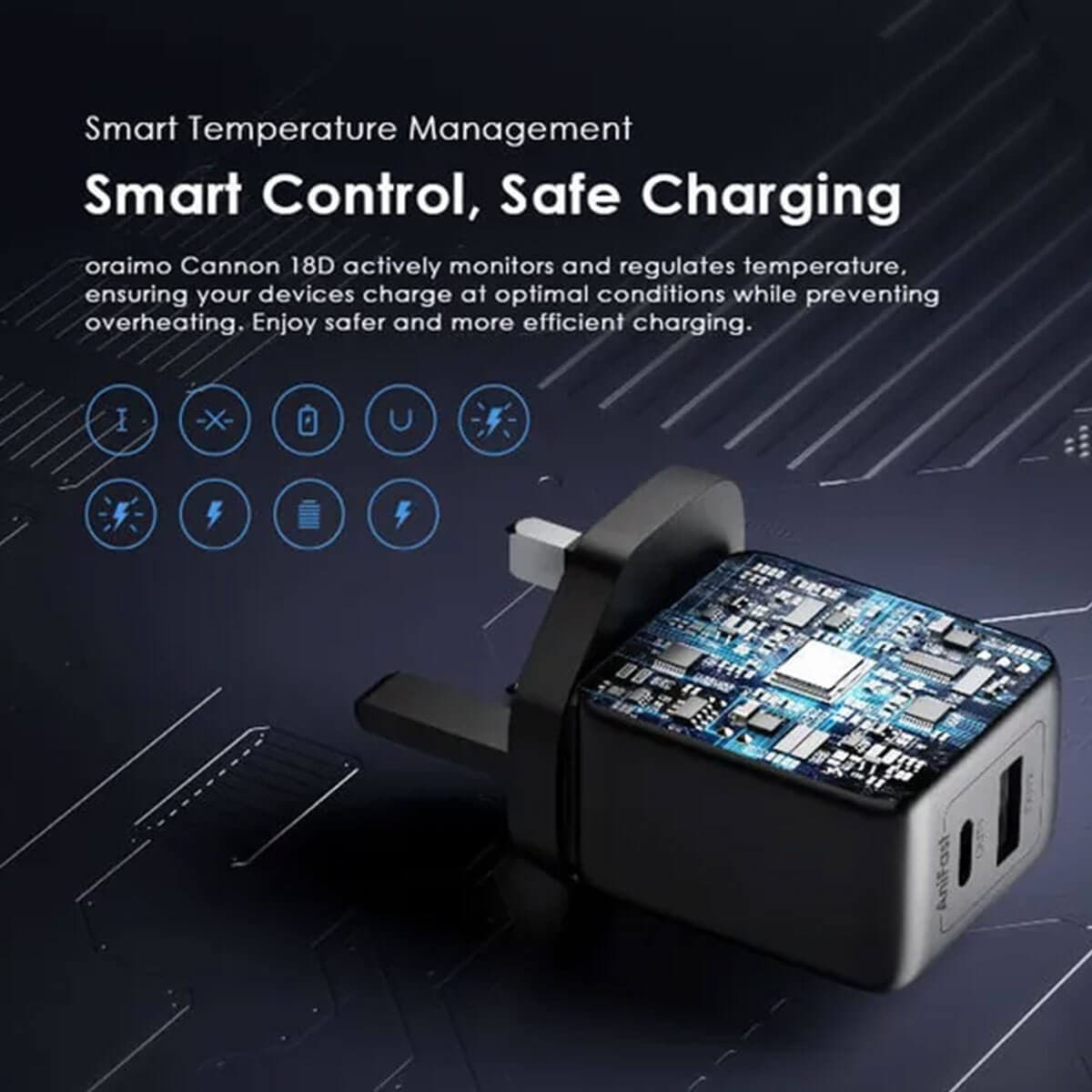 آداپتور ۱۸ وات اورایمو همراه با کابل type-c مدل Oraimo Cannon 18D — تصویر ۷