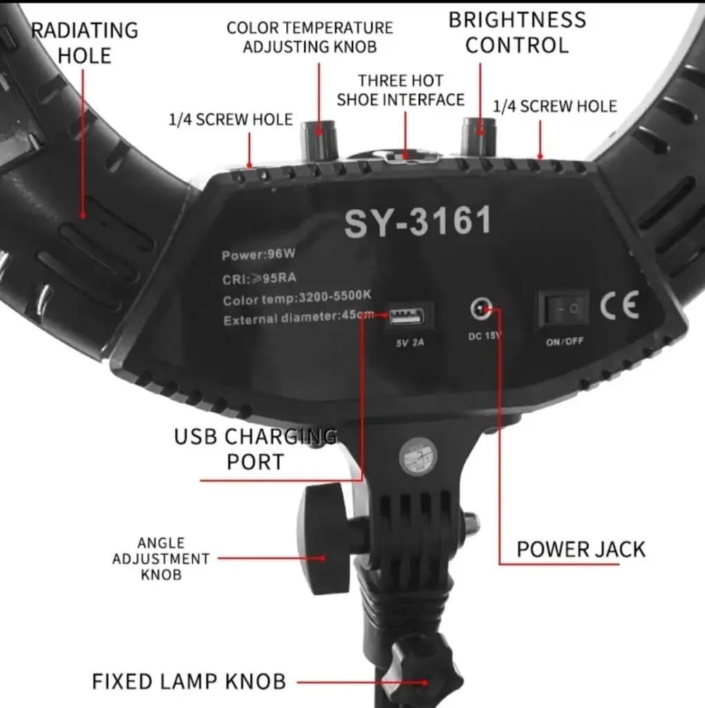 رینگ لایت ۴۵ سانتی متر ۹۶ وات SY-3161 — تصویر ۵
