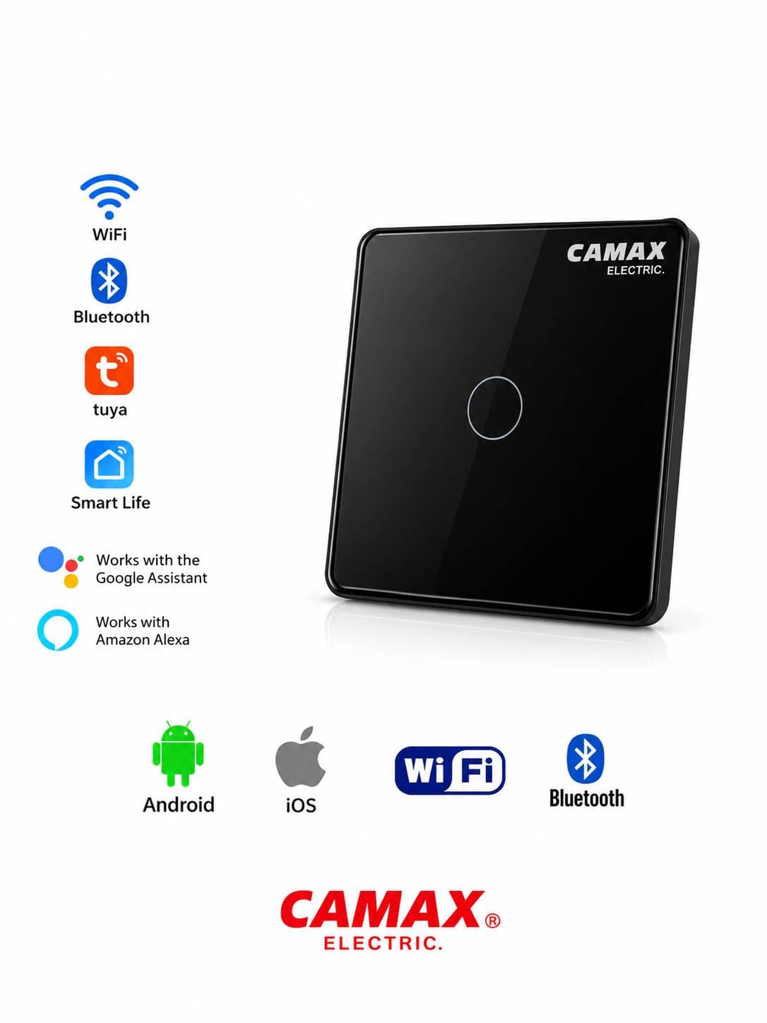 کلید لمسی هوشمند تک پل CAMAX | WiFi و Bluetooth | رله ۱۶ آمپر