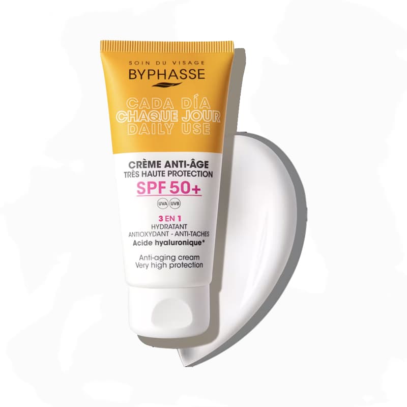 ضدآفتاب بی رنگ سه کاره آبرسان, آنتی اکسیدان و ضدچروک بایفاس Byphasse و SPF 50 حجم 50میل