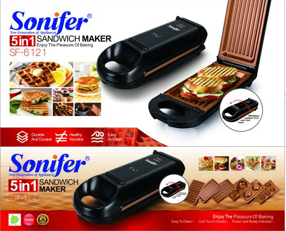 وافل ساز پنج کاره سونیفر sonifer sandwich maker 5 in 1 دونات ساندویچ گریل مدلSF-6121 — تصویر ۱۱