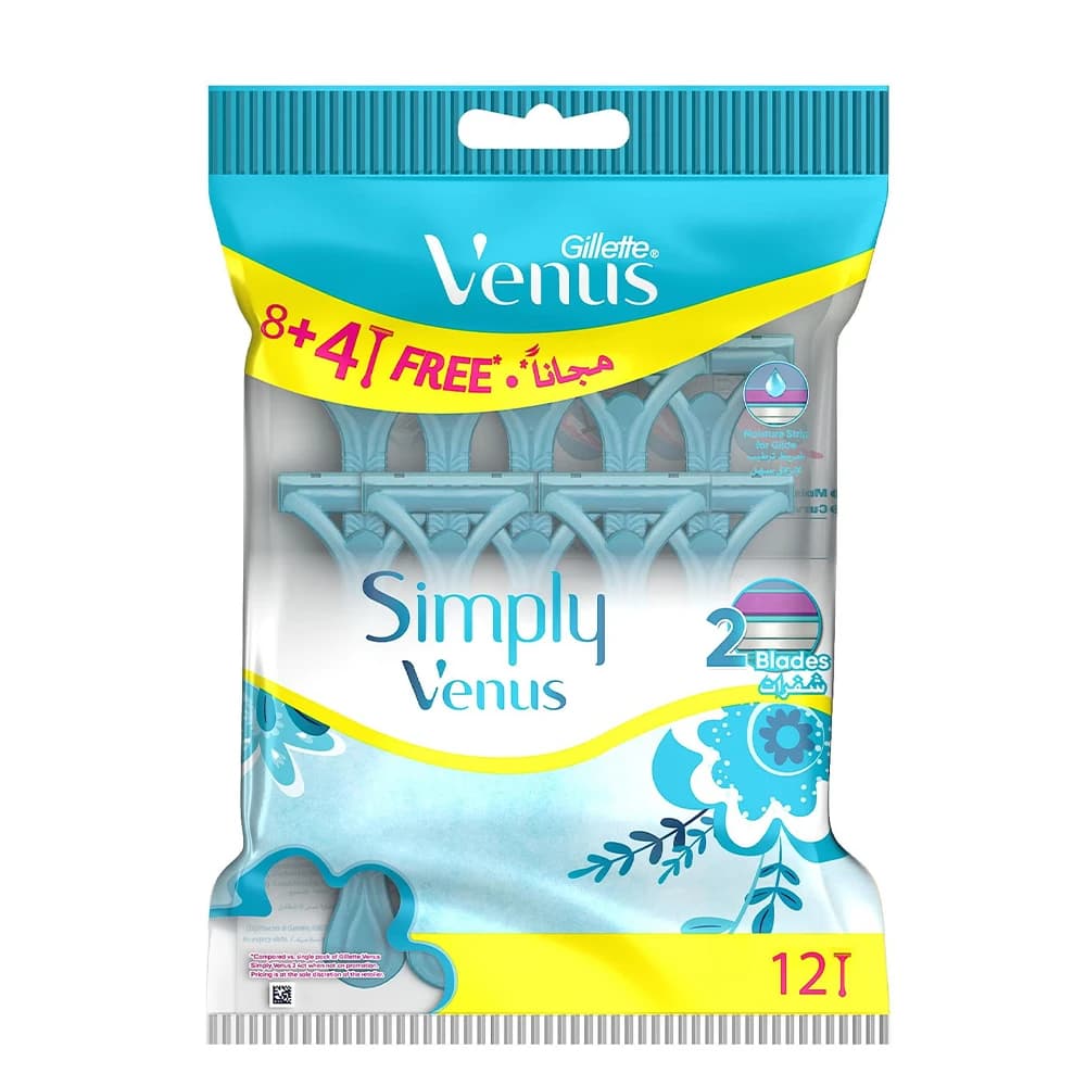 خودتراش زنانه ونوس Venus Simply دو لبه بسته 12 عددی — تصویر ۵