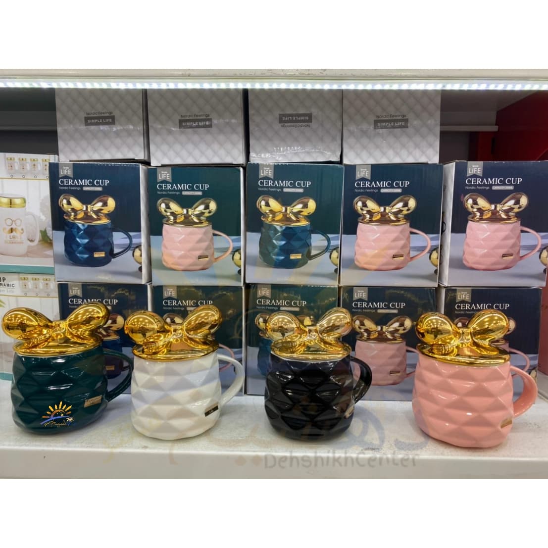 ماگ سرامیکی در دار طرح پاپیون موزاییکی Nordic Ceramic Cup
