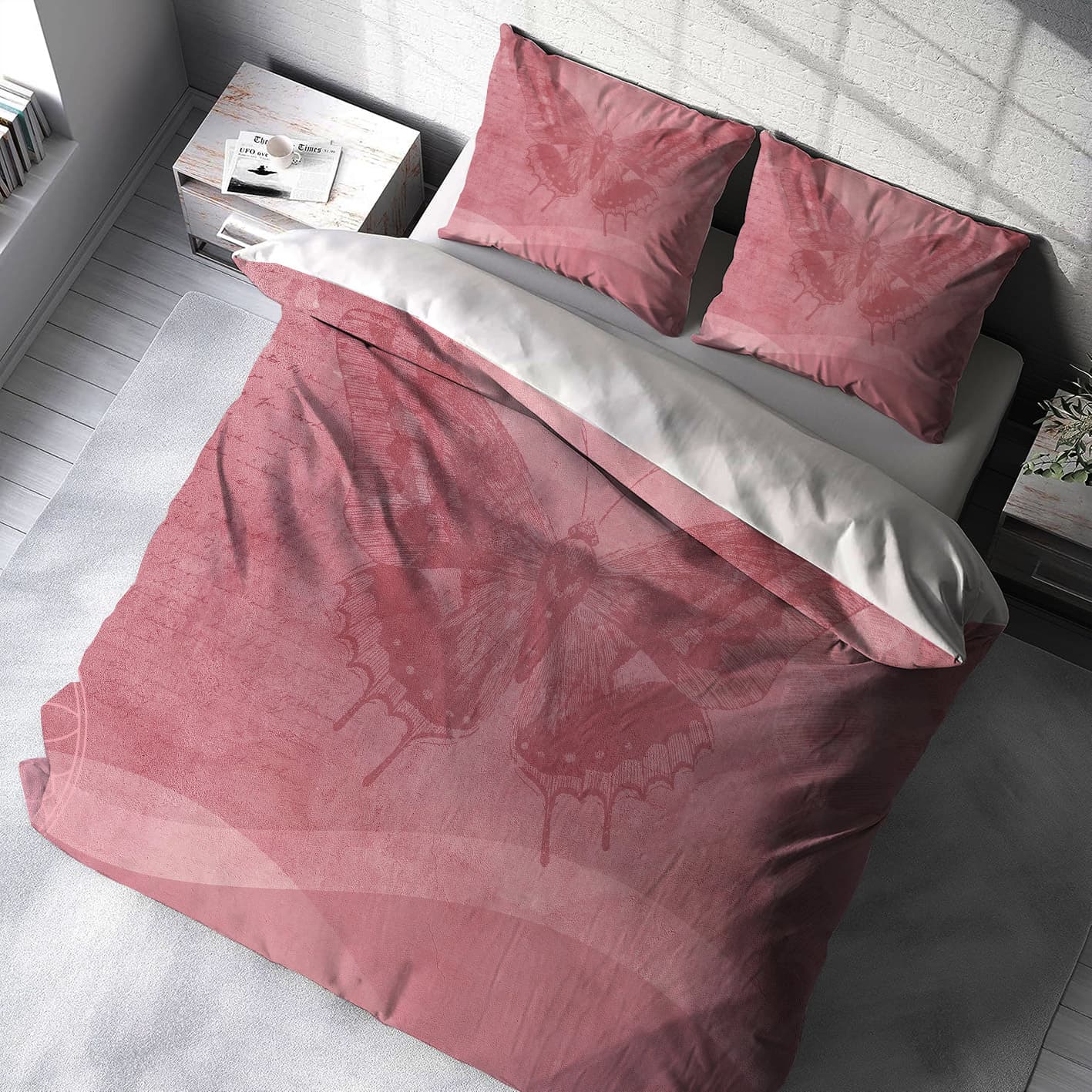 ست روتختی دونفره طرح پروانه و نوشته انگلیسی BA-8245