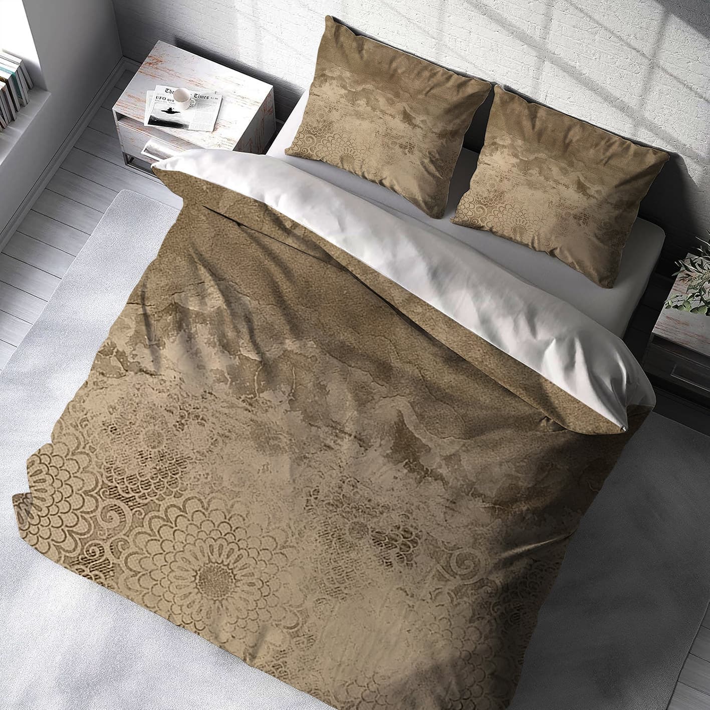 ست روتختی دونفره طرح پتینه قهوه ای کلاسیک BA-7281