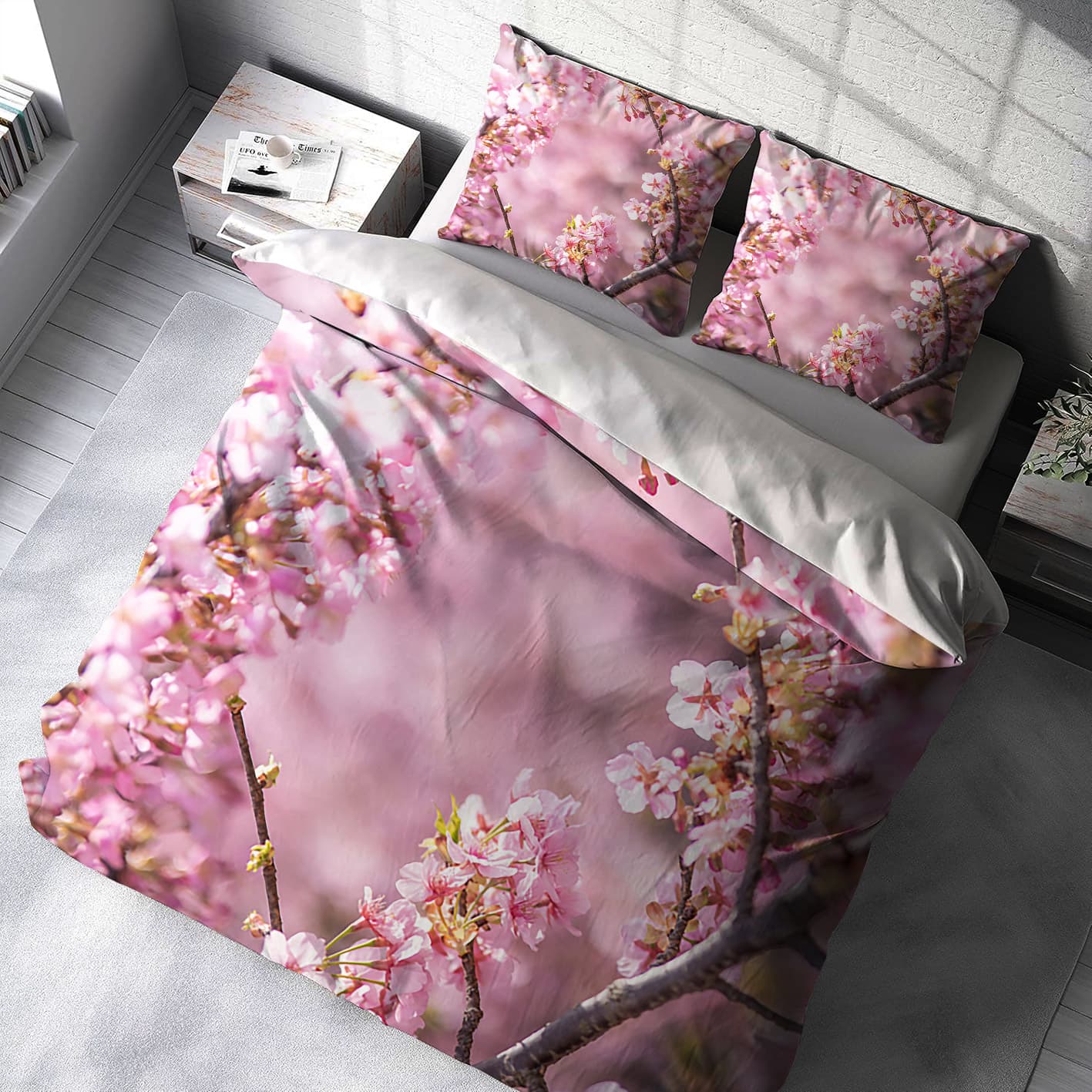 روتختی دونفره طرح سه بعدی شکوفه های صورتی BA-4843