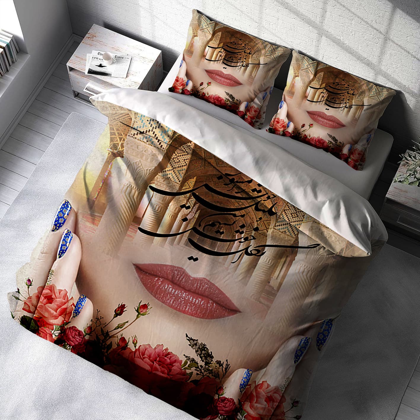 روتختی دونفره طرح سنتی چهره و خطاطی BA-3329