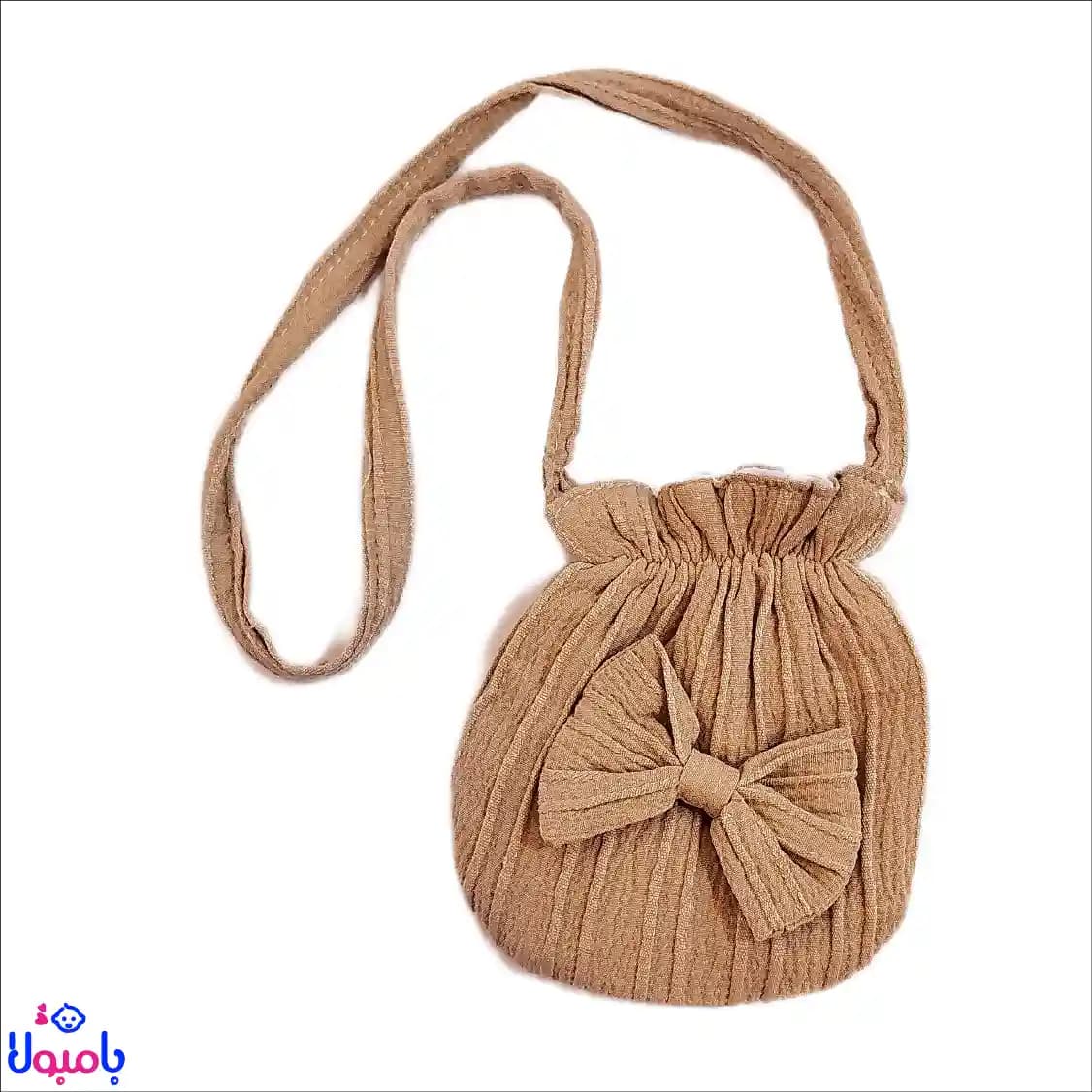 پیراهن دخترانه چین دار قهوه ای همراه باکیف نقلی — تصویر ۶