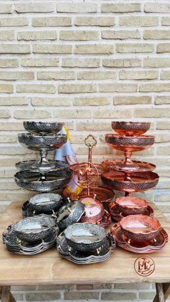ست پذیرایی ۴ پارچه گلبرگ مسی و کروم