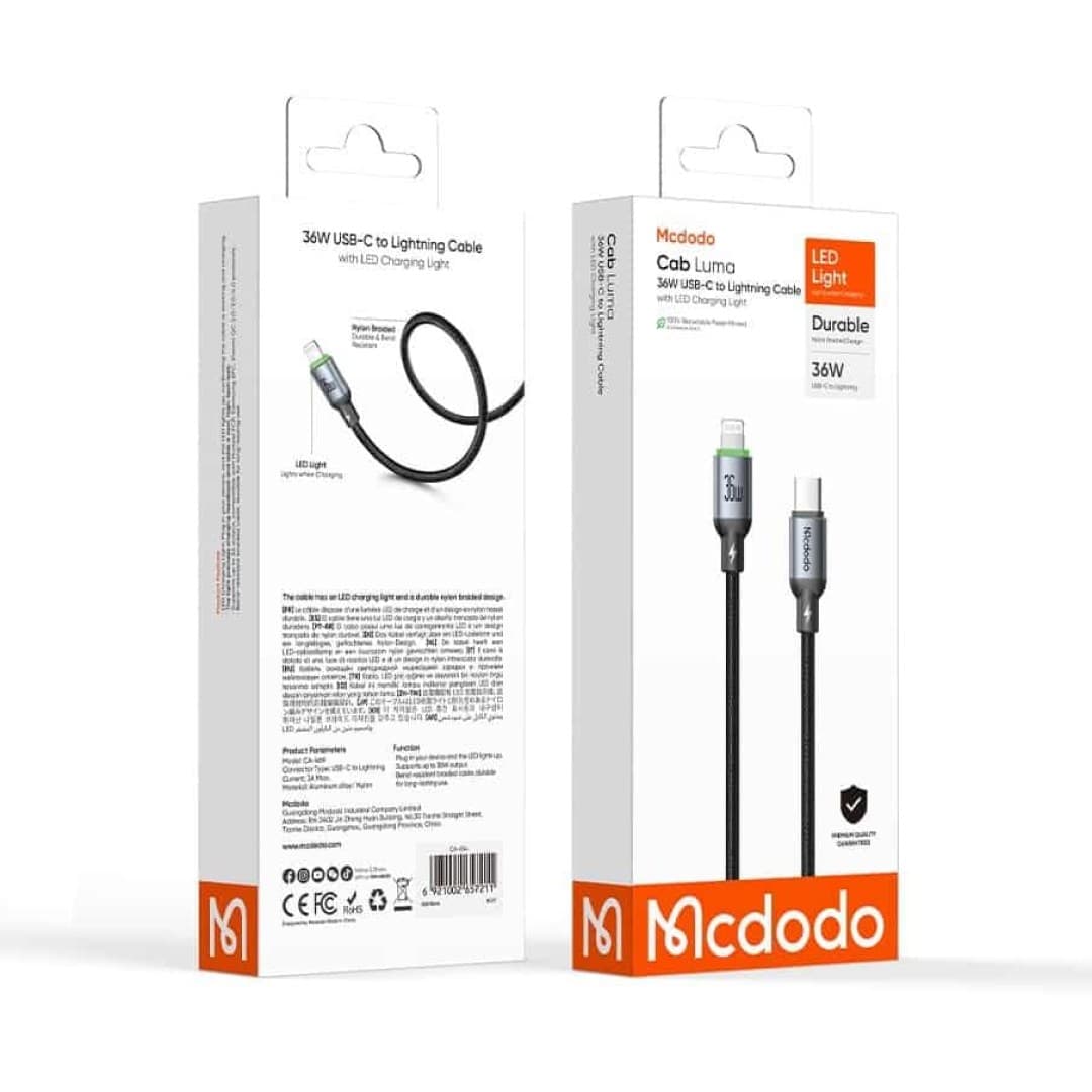 کابل شارژ سریع تایپ سی به لایتنینگ 36 وات مک دودو مدل Mcdodo CA-6691 — تصویر ۹