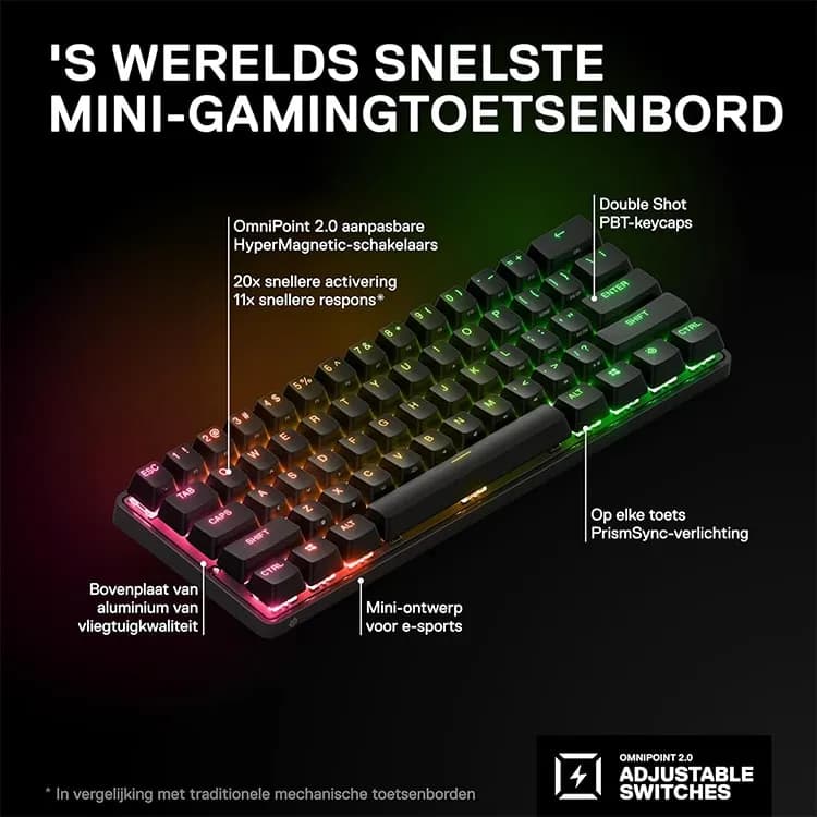 کیبورد SteelSeries Apex Pro Mini وایرلس — تصویر ۳