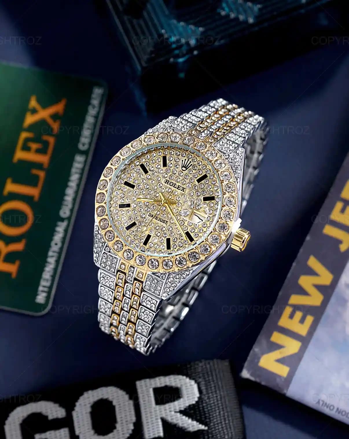 ساعت مچی مردانه رولکس ROLEX فول نگین طرح دیت جاست مدل 1262 — تصویر ۳
