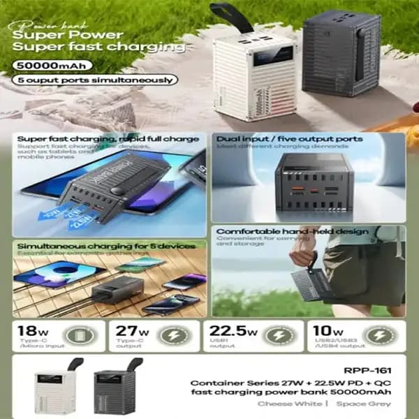 پاوربانک ریمکس مدل RPP-161 ظرفیت 50000 میلی آمپر ساعت — تصویر ۷