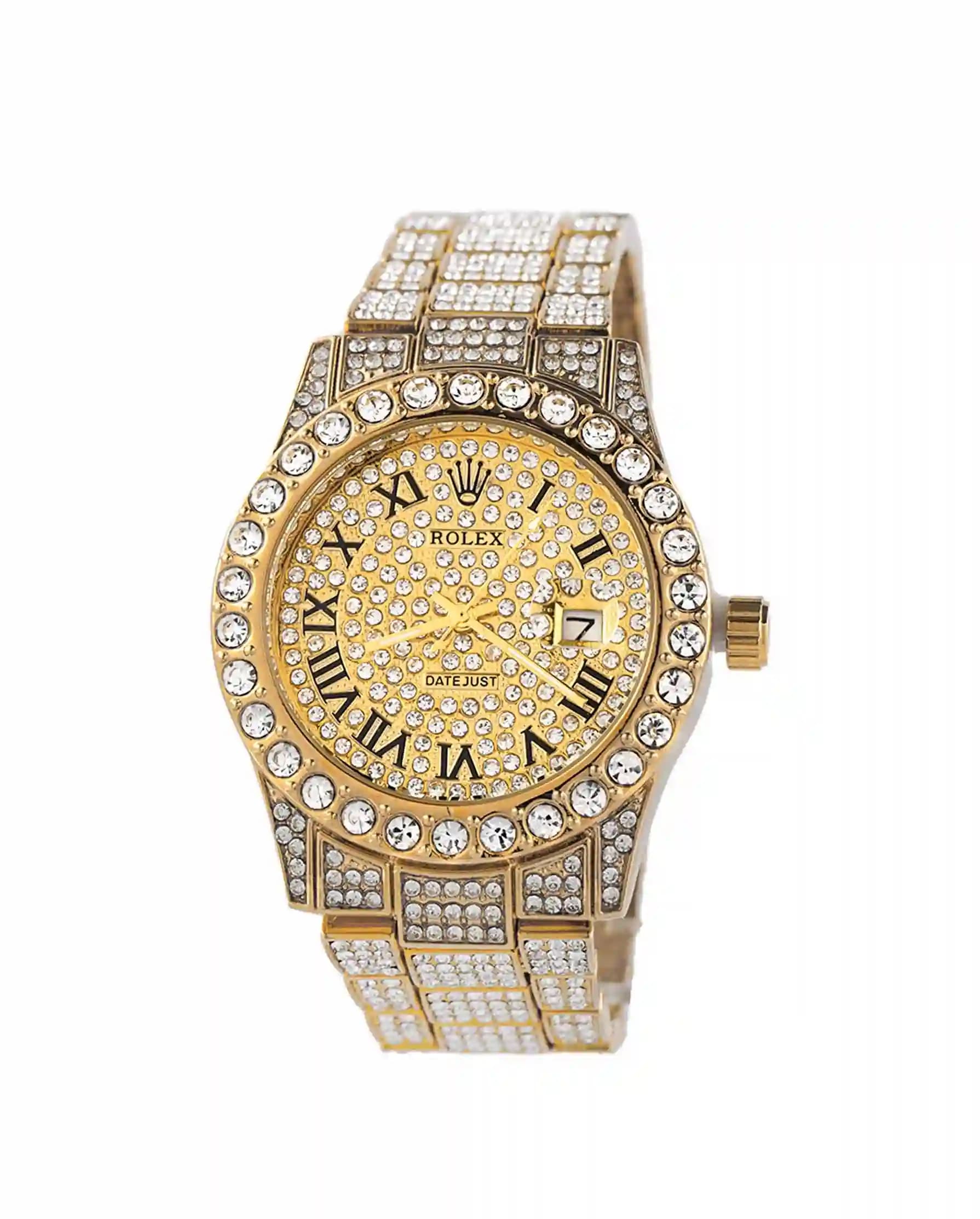 ساعت مچی مردانه رولکس ROLEX فول نگین طلایی مدل 1212 — تصویر ۲