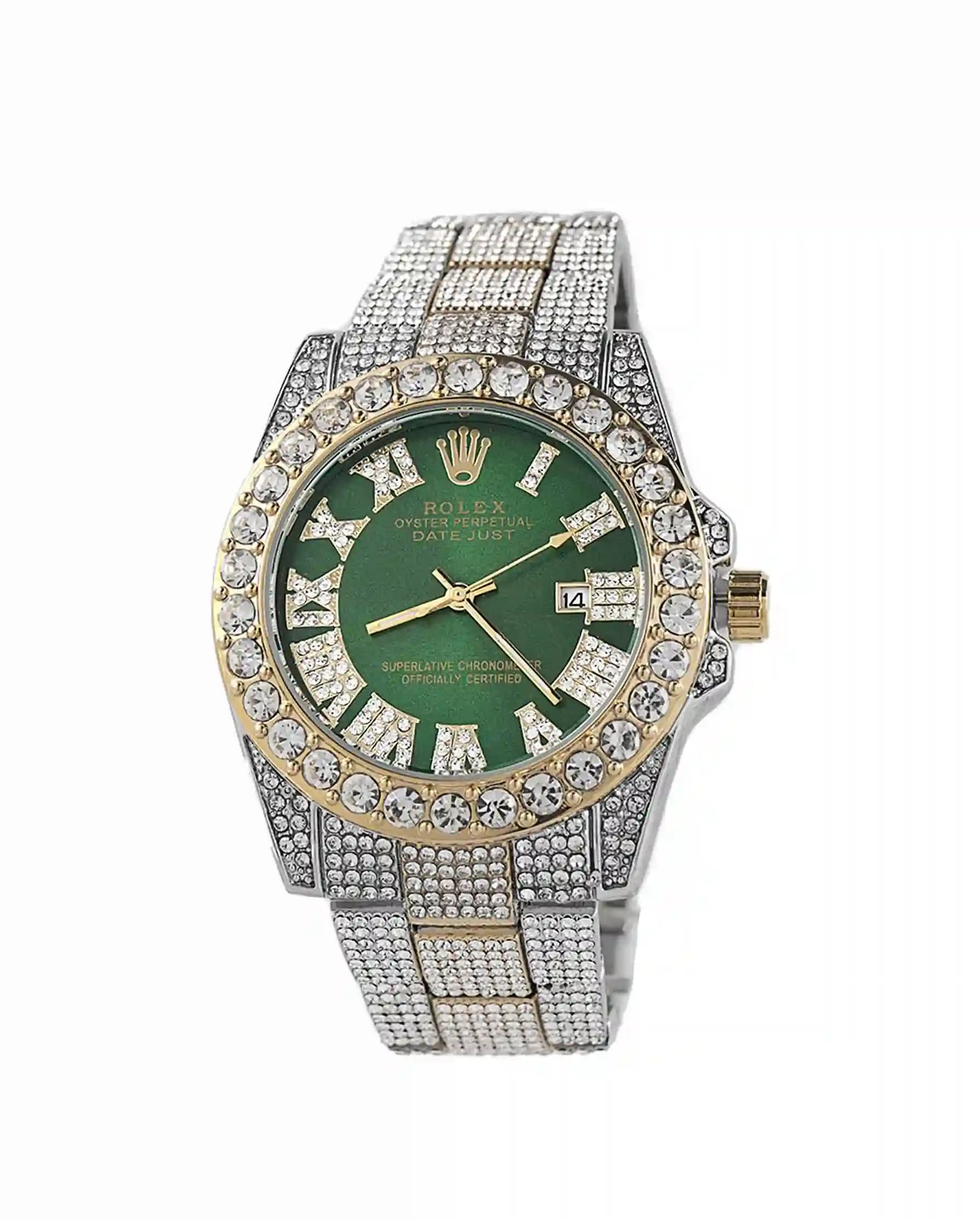 ساعت مچی مردانه فول نگین رولکس ROLEX صفحه سبز مدل 1210