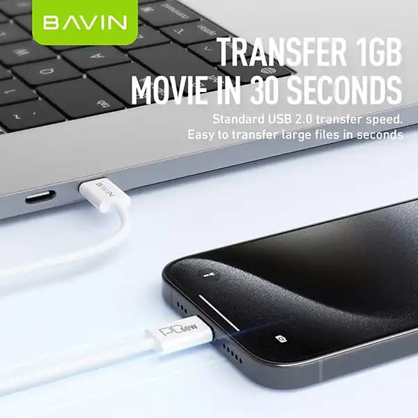 کابل شارژ دو سر تایپ سی 60 واتی باوین Bavin مدل CB325 — تصویر ۴