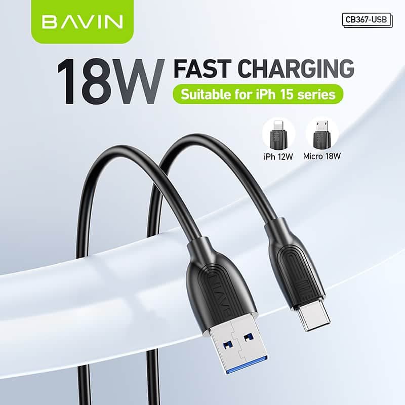 کابل شارژ تایپ سی 18 واتی باوین Bavin مدل CB367 — تصویر ۴