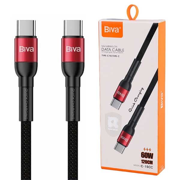 کابل دوسر تایپ سی Biva C-15CC 3A 60W 1.2m — تصویر ۳