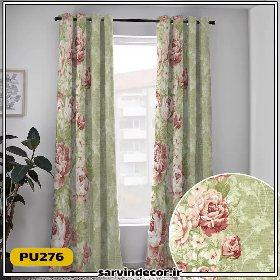پرده پانچ طرح دار گل درشت کد PU276