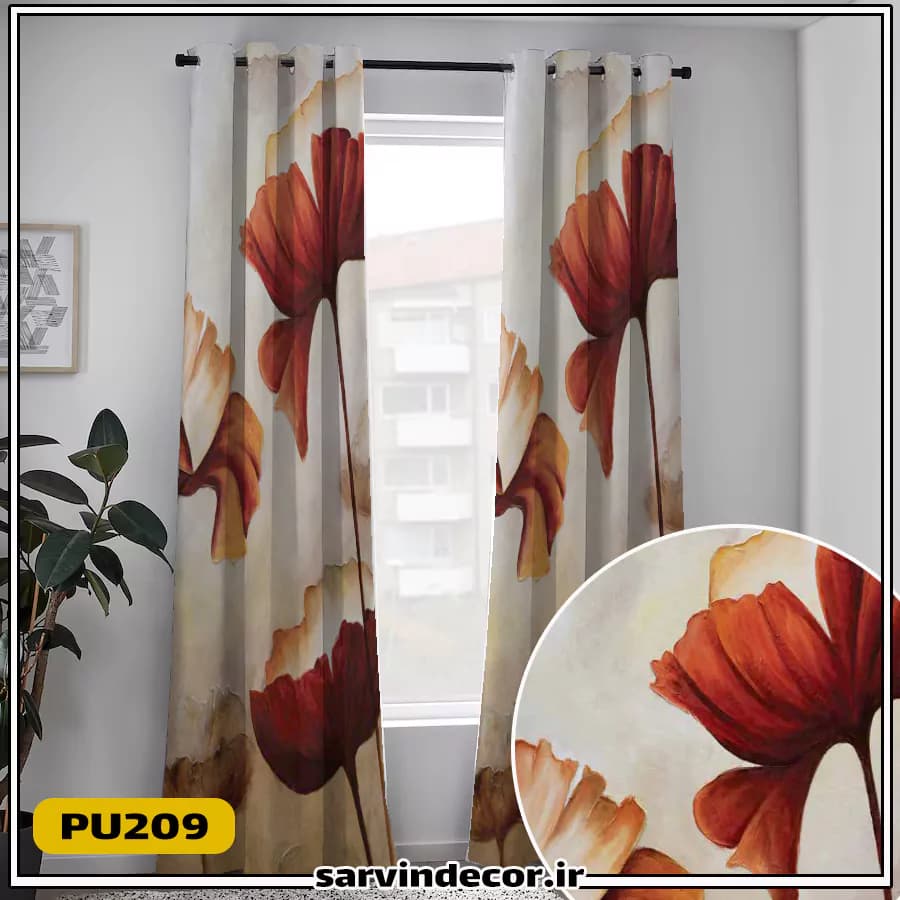 پرده پانچ طرح دار گل درشت کد PU209 — تصویر ۳
