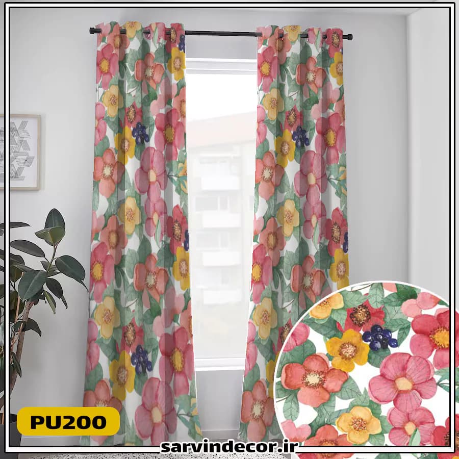 پرده پانچ طرح دار گل درشت کد PU200