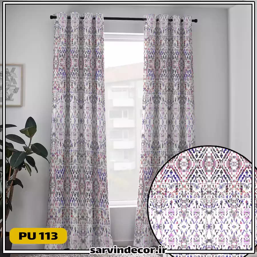 پرده پانچ طرح دار گل ریز کد PU113 — تصویر ۲