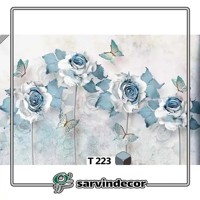 پرده زبرا سه بعدی گل آبی کد T223 — تصویر ۴