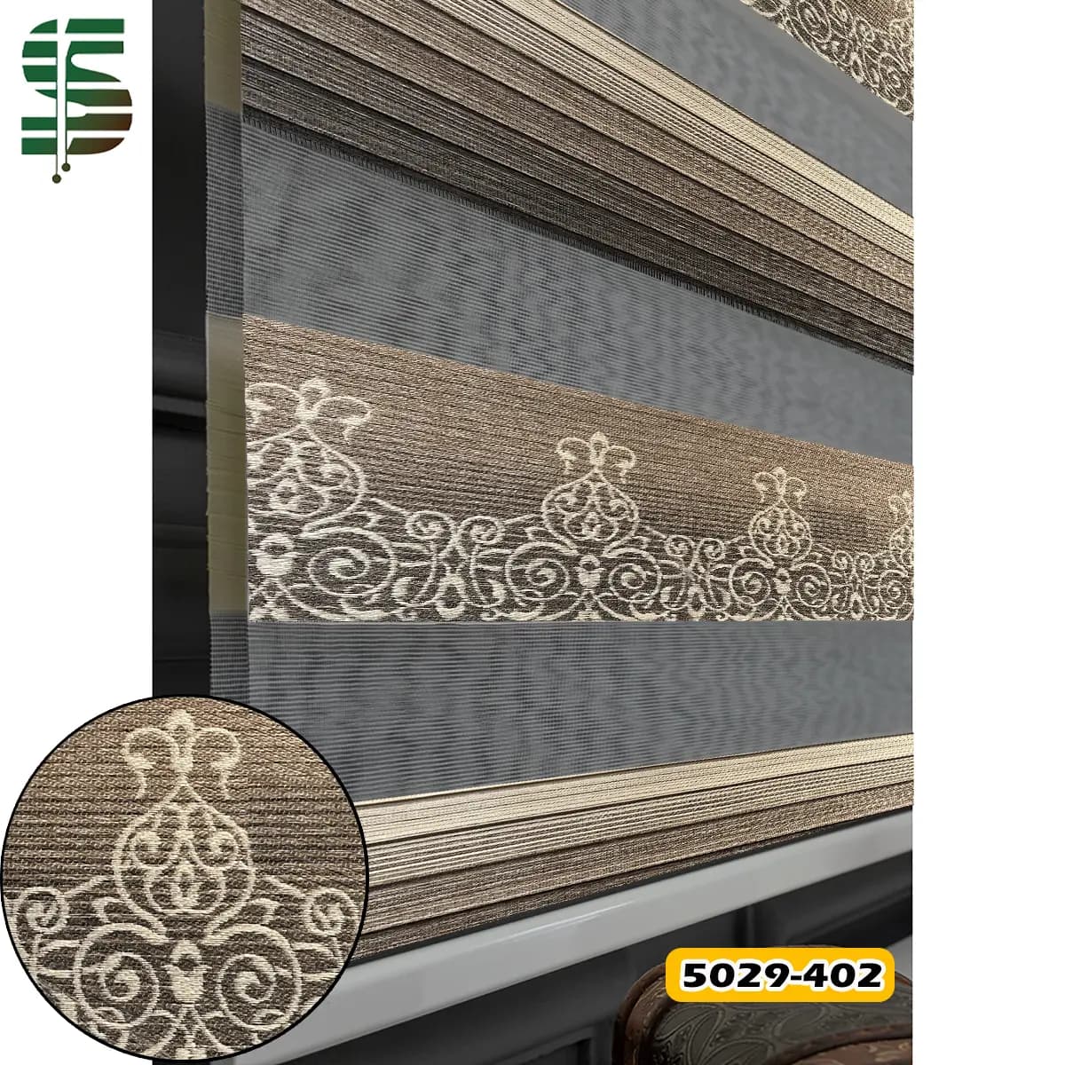 پرده زبرا پلیسه گلدار 5029 در 3 رنگ — تصویر ۶