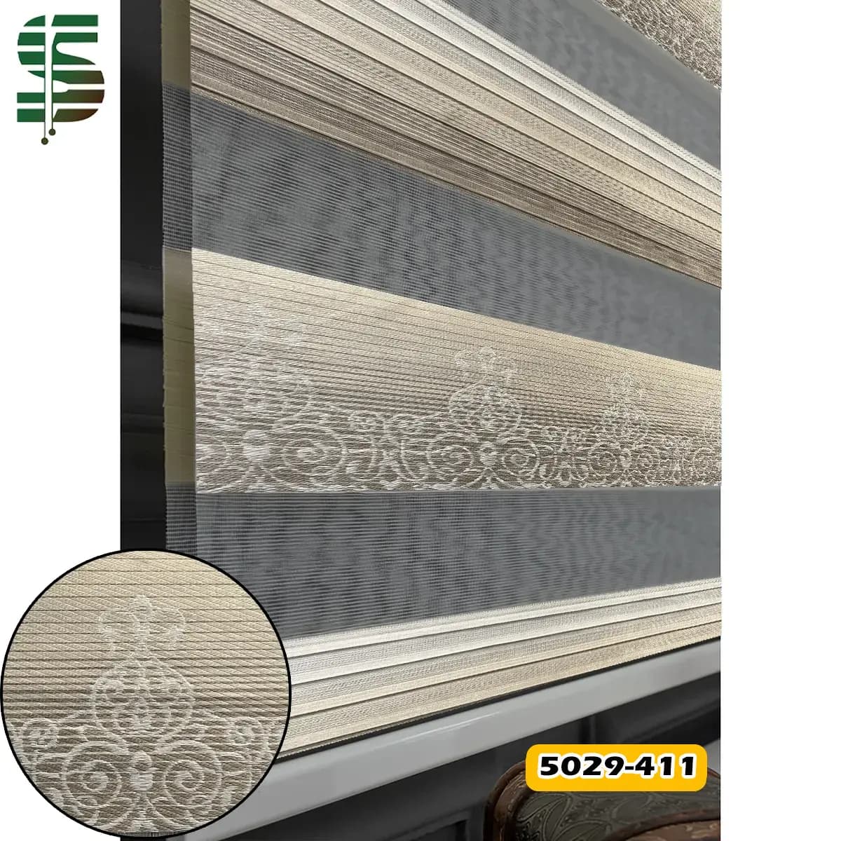 پرده زبرا پلیسه گلدار 5029 در 3 رنگ — تصویر ۷