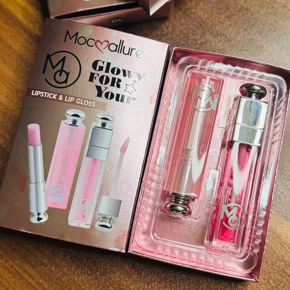 پک دوتایی بالم لب و لیپ گلاس حرارتی طرح دیور Mocoallure ا Dior lip balm and lip gloss pack