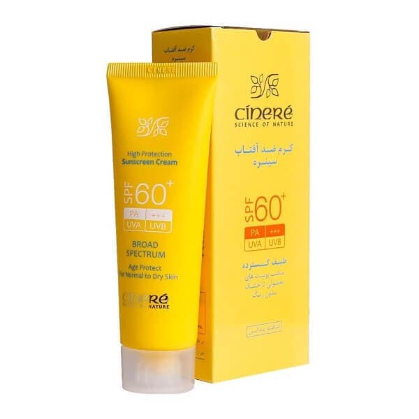 کرم ضدآفتاب بی‌رنگ سینره SPF 60 مناسب پوست معمولی و خشک حجم 50 میلی لیتر