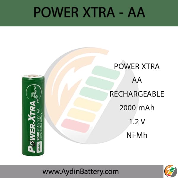 باتری قلمی سرتخت قابل شارژ پاوراکسترا POWERXTRA-AA 2000mAh