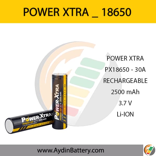 باتری لیتیومی قابل شارژ پاوراکسترا POWER XTRA 18650-2500 MAH