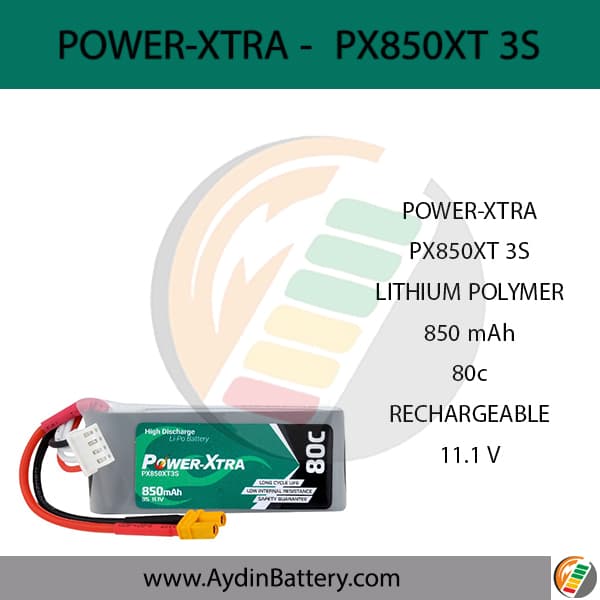 باتری قابل شارژ لیتیوم پلیمری پاوراکسترا PX850XT3S_ 850mAh