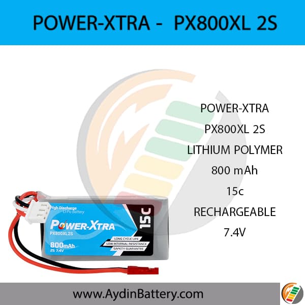 باتری قابل شارژ لیتیوم پلیمری پاوراکسترا PX800XL 2S_ 800mAh