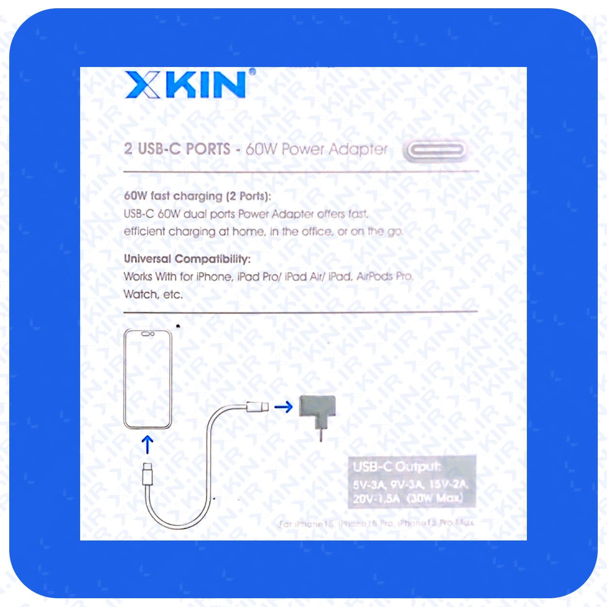 شارژر دیواری ایکس کین مدل X KIN XK-HC122 به همراه کابل XKIN سفید — تصویر ۷