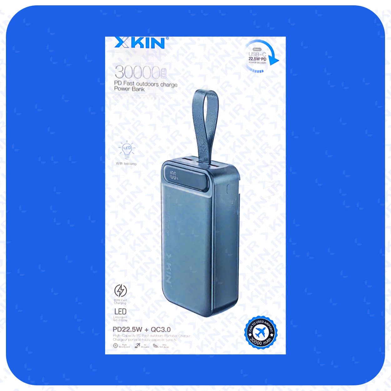پاوربانک ایکس کین مدل XK-PB224 ظرفیت 30000 میلی آمپر ساعت سفید شارژ سریع برای انواع دستگاه ها