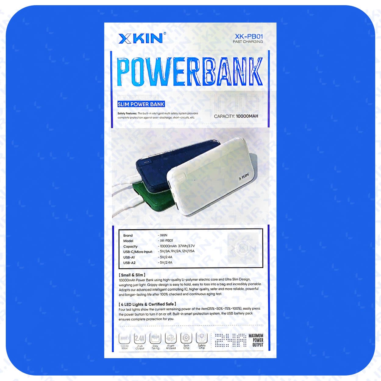پاوربانک ایکس کین مدل XK-PB01 با ظرفیت 10,000 میلی‌آمپر ساعت – شارژ سریع و قابل حمل — تصویر ۵