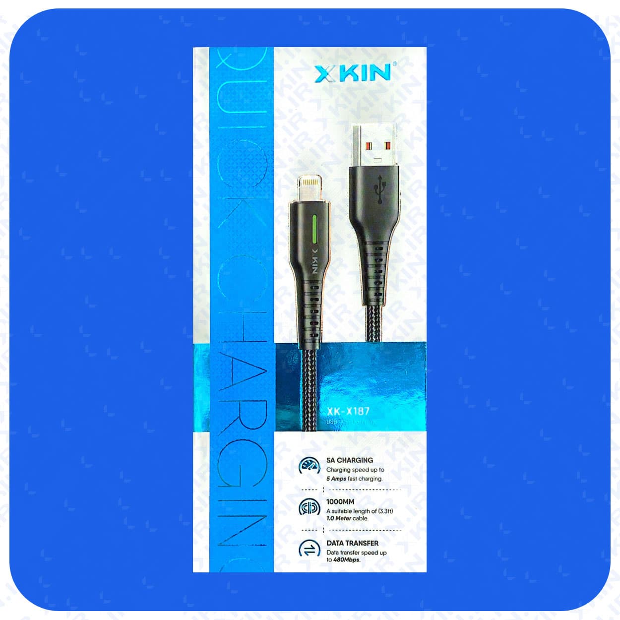 کابل شارژ USB به لایتنینگ ایکس کین مدل XK-X187 طول 1 متر قابلیت انتقال فایل