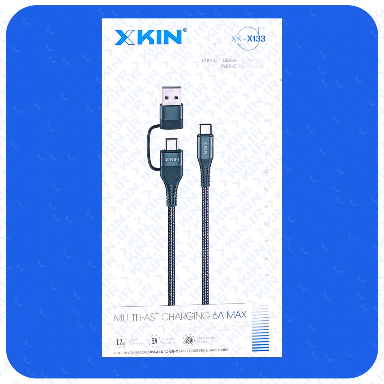 کابل شارژ USB به USB-C مدل XKIN XK-133 طول 1.20 متر