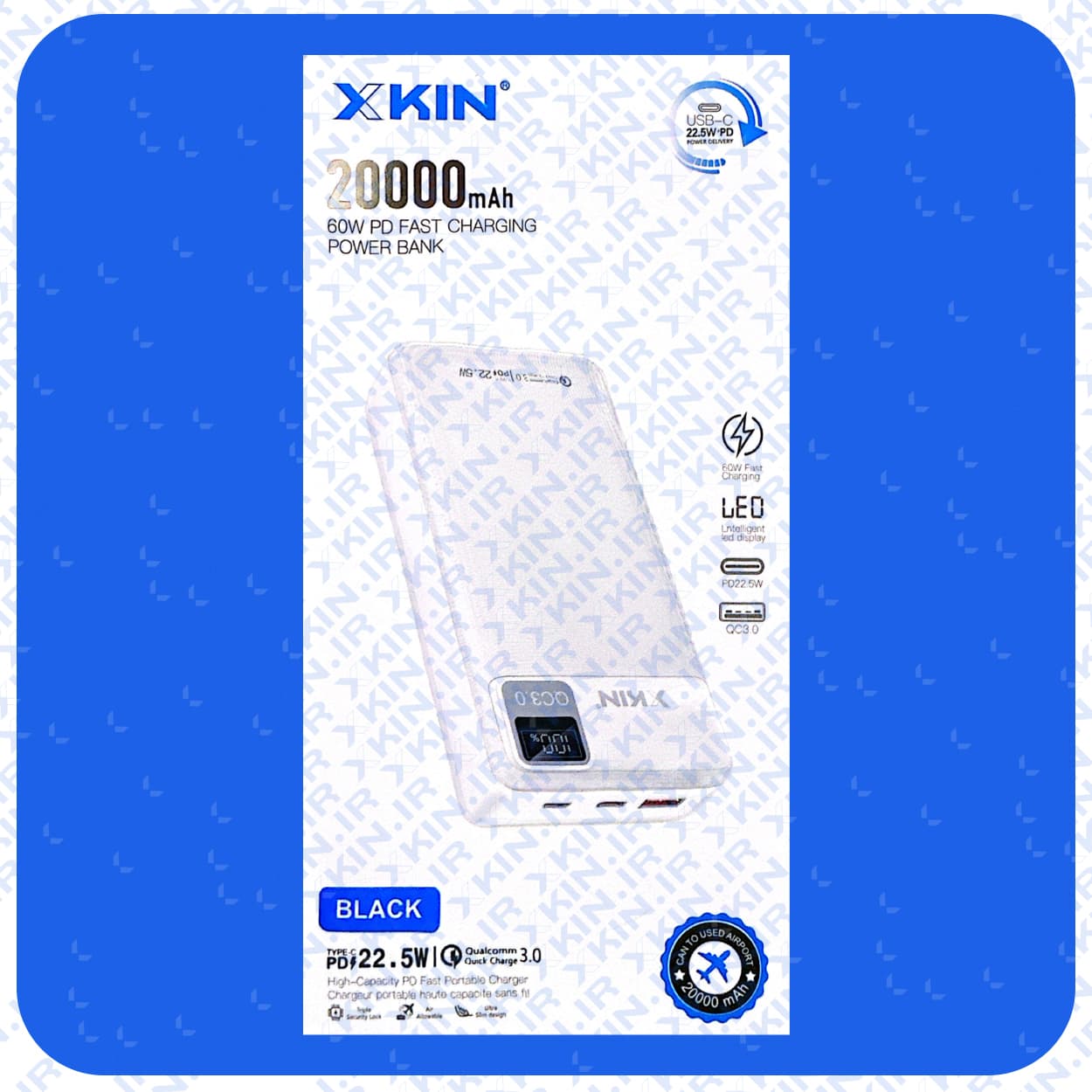 پاوربانک 20000 هزار ایکس کین مدل XK-PB228 با ظرفیت 20000 میلی آمپر ساعت (سفید) | Xkin