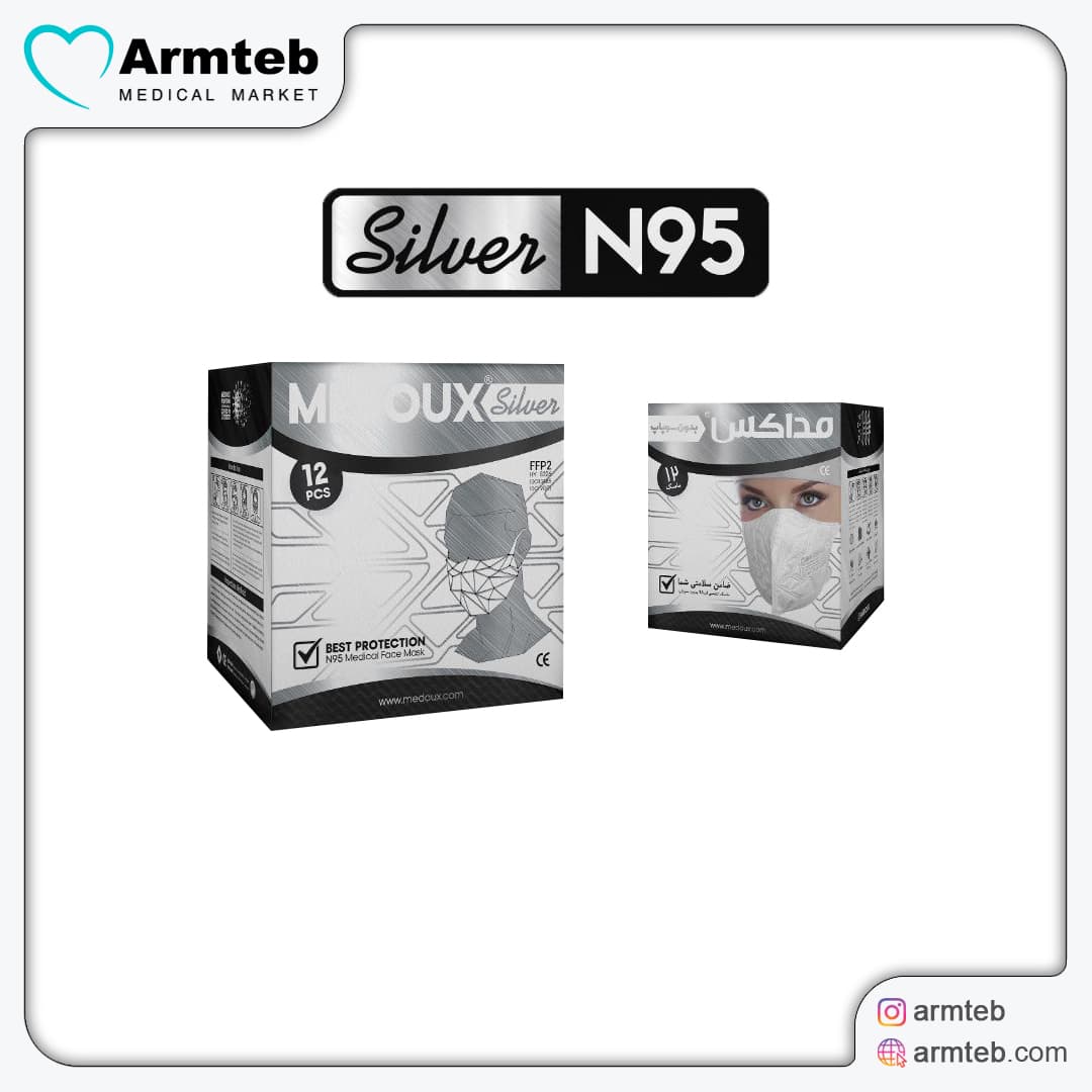 بسته ۱۲ عددی ماسک تنفسی N95 مداکس بدون سوپاپ سایز متوسط (Silver N95)