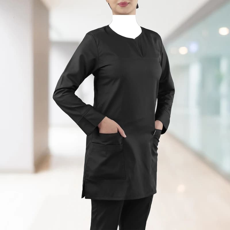 ست اتاق عمل زنانه مشکی خضرا مدل اسکراب جلو بسته کد 38032