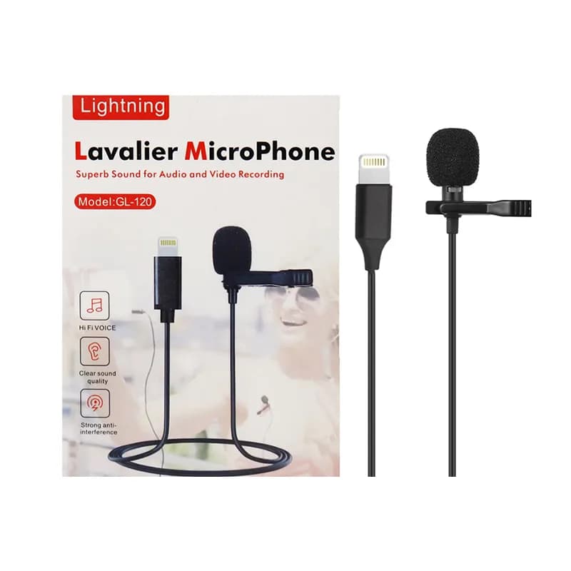 میکروفون یقه ای لاوالیر مدل Lavalier GL-120 با پورت لایتنینگ — تصویر ۸