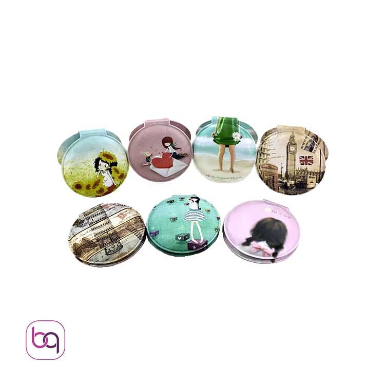 آینه فانتزی کیف چرمی ۲ طرفه نشکن دایره ای طرح دختر